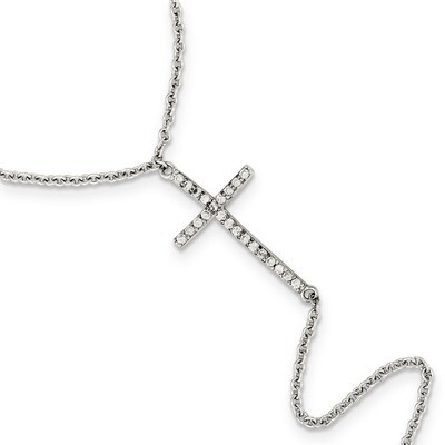 CZ Diamond Cross Attached Ring Bracelet 7 Inch Sterling Silver Polished QG3632-7, MPN: QG3632-7, 88…