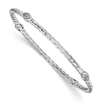 Textured with CZ Diamond Bangle Sterling Silver Rhodium-plated Polished QB919, MPN: QB919, 88677474…