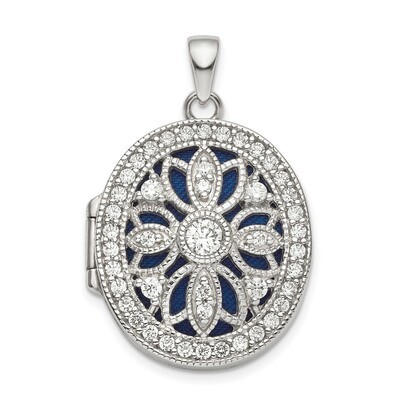 Fancy CZ Diamond Oval Locket Sterling Silver Rhodium-plated QLS836, MPN: QLS836, 886774089096