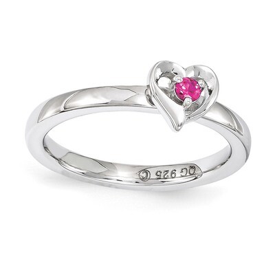 Created Ruby Heart Ring - Sterling Silver QSK1528, MPN: QSK1528, 886774207025
