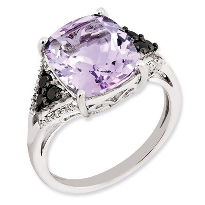 Pink Quartz Ring Sterling Silver Diamond QR3049PQ, MPN: QR3049PQ, 883957403465