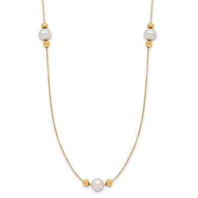 Cultured Freshwater Pearl and Bead 3 Station 16 Inch with 2 Inch Ext. Necklace 14k Gold Polished XF…