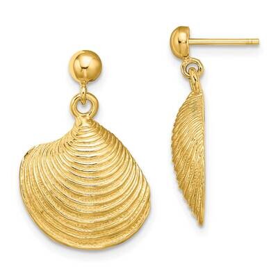 Textured Polished Clam Shell Dangle Earrings 14k Gold 2-D TE860, MPN: TE860, 637218113835