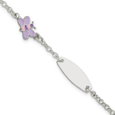 Childrens Enameled Butterfly 5 Inch Plus 1 Inch Extender Id Bracelet Sterling Silver QID237-5, MPN:…