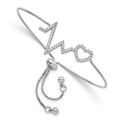 Rhodium Micro Pav CZ Diamond Heartbeat Adj. Bracelet Sterling Silver Polished QG5941, MPN: QG5941,…