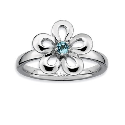 Blue Topaz Flower Ring - Sterling Silver Polished QSK116, MPN: QSK116, 886774209913