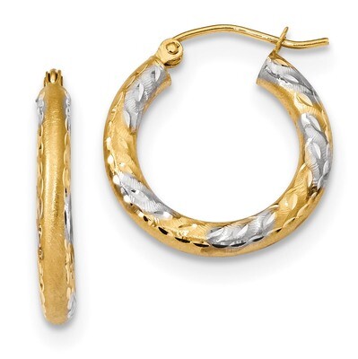 Diamond -cut &amp; Satin Hoop Earrings 14k Gold &amp; Rhodium TF1055, MPN: TF1055, 191101056482