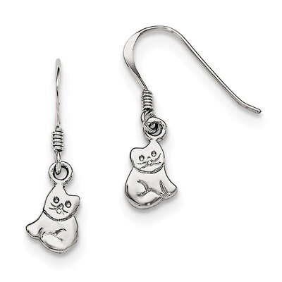 Child&#39;S Polished Cat Dangle Earrings Sterling Silver Rhodium-plated QE11240, MPN: QE11240, 88677496…