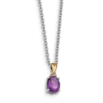 Amethyst &amp; Diamond Necklace Sterling Silver &amp; 14k Gold QG2718-18, MPN: QG2718-18, 685146726689