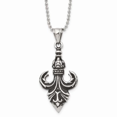Polished Fleur de lis Necklace Stainless Steel Antiqued SRN1173-24 by Chisel, MPN: SRN1173-24, 1911…