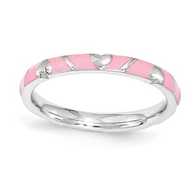 Pink Enamel Heart Ring - Sterling Silver QSK1518, MPN: QSK1518, 886774206561