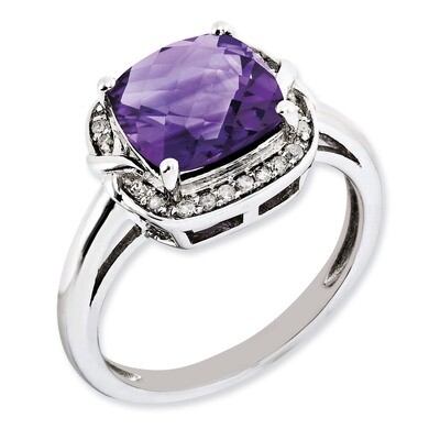 Amethyst Ring Sterling Silver Diamond QR3039AM, MPN: QR3039AM, 883957628646