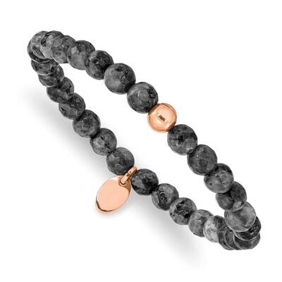 Rose Ip-Plated Spectrolite Beaded Stretch Bracelet Stainless Steel Polished SRB2343, MPN: SRB2343, …