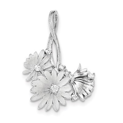 Polished And Satin CZ Flowers Slide Sterling Silver QP4165