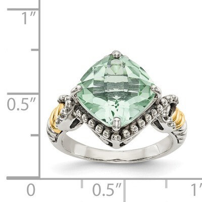 Green Quartz Cushion Ring Sterling Silver &amp; 14k Gold QTC1491, MPN: QTC1491, 191101466786