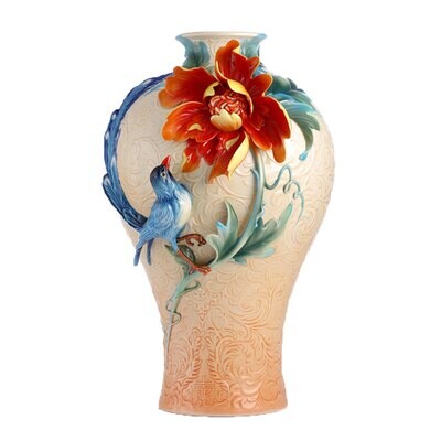 Franz Porcelain Wealth and Prosperity Magpie and Peony Vase FZ02989, MPN: FZ02989,