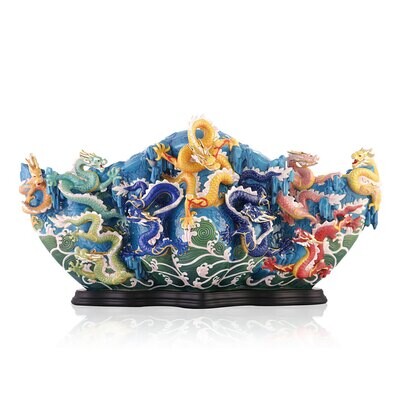 Franz Porcelain The Mighty Dragon Design Sculptured Porcelain Vase With Wooden Base FZ03415, MPN: F…