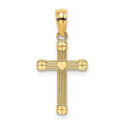 Center Heart Small Cross Charm 14k Gold Textured K8333, MPN: K8333, 637218015894
