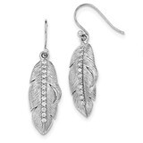 CZ Diamond Textured Feather Shepherd Hook Earrings Sterling Silver Rhodium-plated QE12397, MPN: QE1…