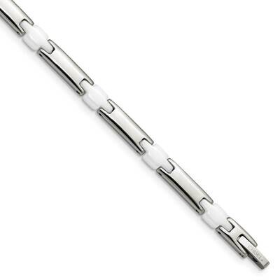 White Ceramic 7.5 Inch Bracelet Stainless Steel SRB941-7.5 by Chisel, MPN: SRB941-7.5, 191101192531