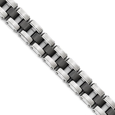 Brushed &amp; Polished with Black Ceramic Link Bracelet - Stainless Steel SRB1706-8.5 by Chisel, MPN: S…