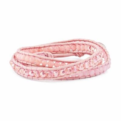 Leather Rose Pink Quartz Crystal Button Bracelet Multi Wrap BF2091, MPN: BF2091, 886774245164