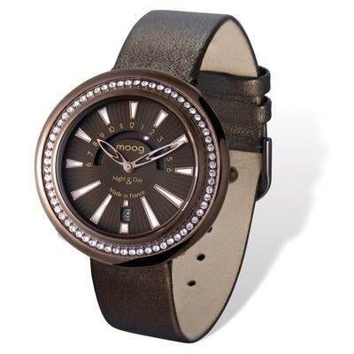 Moog Night &amp; Day Brown-plated Brown Band with Crystal Bezel Watch, MPN: XWA4779,