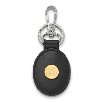 Michigan University of Black Leather Oval Key Chai Gold-plated Sterling Silver GP012UM-K1, MPN: GP0…