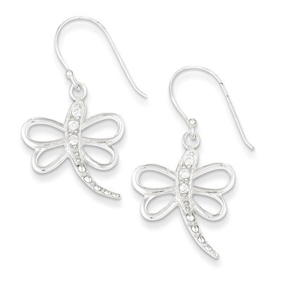 Dragonfly Shepherd Hook Earrings Sterling Silver Diamond QE8799, MPN: QE8799, 883957561899