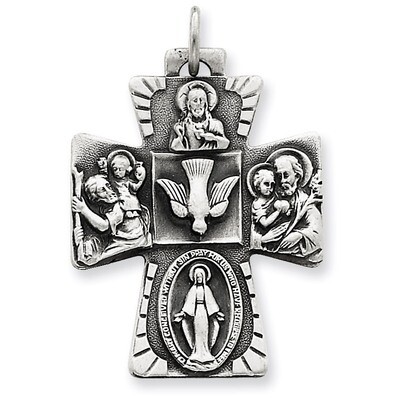 4-way Medal Antiqued Sterling Silver QC5808, MPN: QC5808, 191101184208