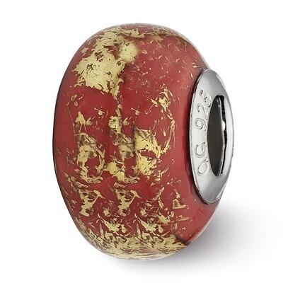 Red with Gold Foil Ceramic Bead - Sterling Silver QRS2339, MPN: QRS2339, 883957514291