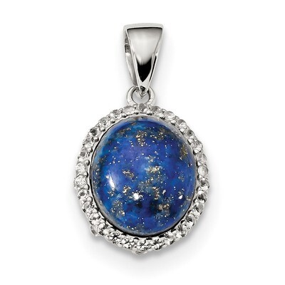 Lapis &amp; White Topaz Pendant Sterling Silver Rhodium-plated Polished QP4985, MPN: QP4985,