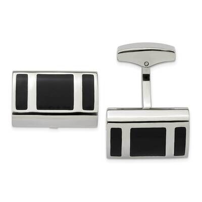 Black Rubber Rectangle Cufflinks Stainless Steel Polished SRC332, MPN: SRC332, 886774622118