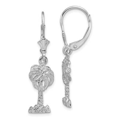 Palm Tree Leverback Earrings 2-D 14k White Gold TF1837W, MPN: TF1837W, 637218175543