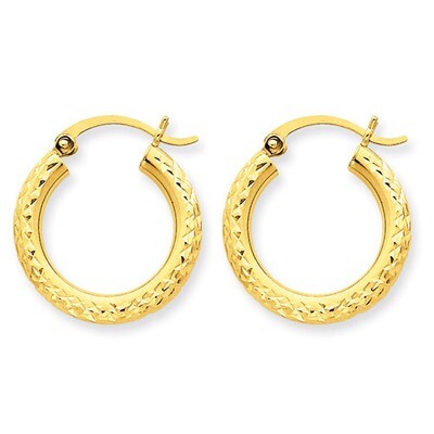 Diamond-cut 3mm Round Hoop Earrings 10k Gold 10TC266, MPN: 10TC266, 883957896649