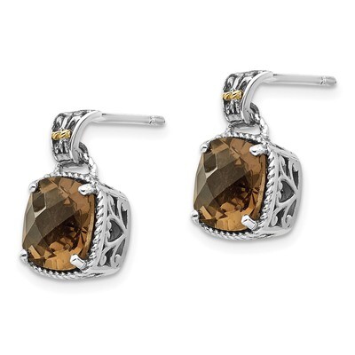 Smokey Quartz Earrings Sterling Silver &amp; 14k Gold QTC919, MPN: QTC919, 883957467009