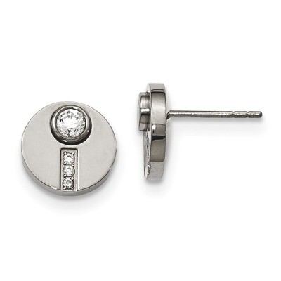 CZ Circle Post Earrings Stainless Steel Polished SRE1012 by Chisel, MPN: SRE1012, 886774579191