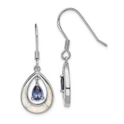 Created Opal Inlay &amp; Blue CZ Diamond Teardrop Earrin Sterling Silver Rhodium-plated QE14296, MPN: Q…