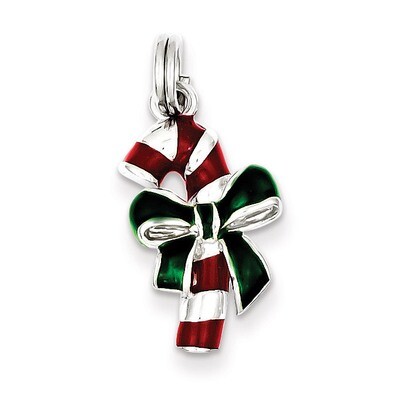 Enamel Candy Cane Charm Sterling Silver QC6075, MPN: QC6075, 191101561177