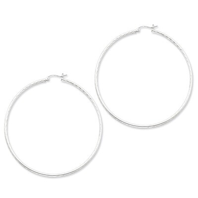 2.00mm Diamond Cut Hoop Earrings Sterling Silver Rhodium-plated QE4469, MPN: QE4469, 883957930886