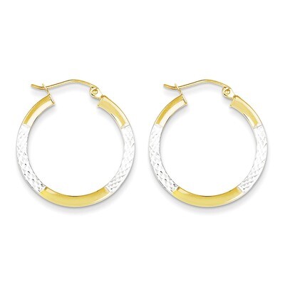 Diamond Cut 2.5x20mm Hoop Earrings 10K Gold &amp; Rhodium 10TC326, MPN: 10TC326, 883957487489