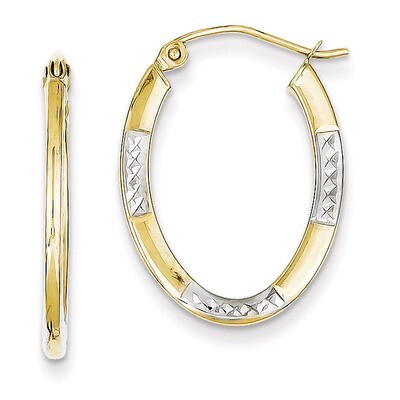 Diamond Cut Oval Hoop Earrings 10K Gold &amp; Rhodium 10TC372, MPN: 10TC372, 883957518381