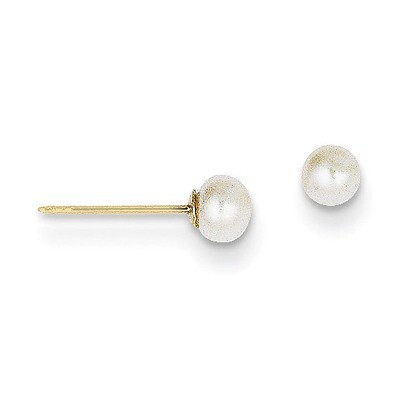 3-4mm White Button Cultured Pearl Stud Earrings 14k Gold X30BW, MPN: X30BW, 815479016182