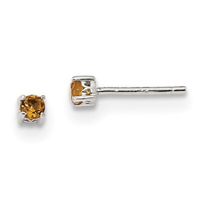 3mm Round Citrine Post Earrings Sterling Silver QBE25NOV, MPN: QBE25NOV, 191101048555