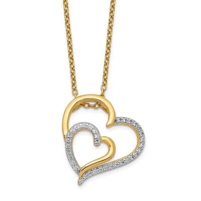CZ Diamond Heart 18 Inch Necklace Sterling Silver Gold Plated QCM1429-18, MPN: QCM1429-18, 88395783…