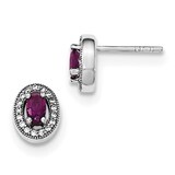 Purple &amp; White CZ Diamond Oval Stud Earrings Sterling Silver Rhodium-plated QE12554, MPN: QE12554, …