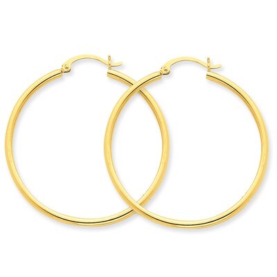 2mm Round Hoop Earrings 14k Gold Polished T919, MPN: T919, 883957287492