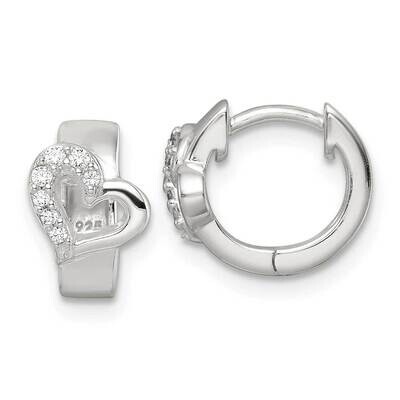 CZ Diamond Heart Hinged Hoop Earrings Sterling Silver Polished QE16283, MPN: QE16283, 196904169421