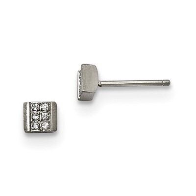 CZ Post Earrings Stainless Steel Brushed SRE952 by Chisel, MPN: SRE952, 191101009686