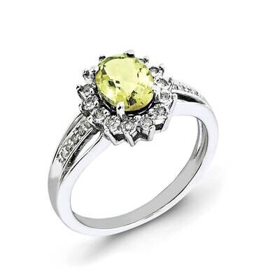 Diamond &amp; Oval Lemon Quartz Ring Sterling Silver Rhodium-plated QR3047LQ-7, MPN: QR3047LQ-7, 883957…